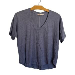 Faherty Oceanside Linen V-Neck Tee Folkstone Blue T-Shirt Short Sleeve Size M